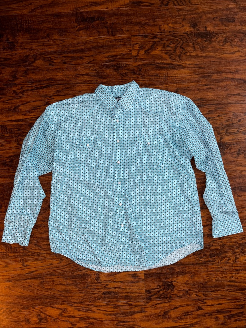 Panhandle Button-Up Shirt Aqua Blue Long-Sleeve Pearl Snap 100% Cotton Western